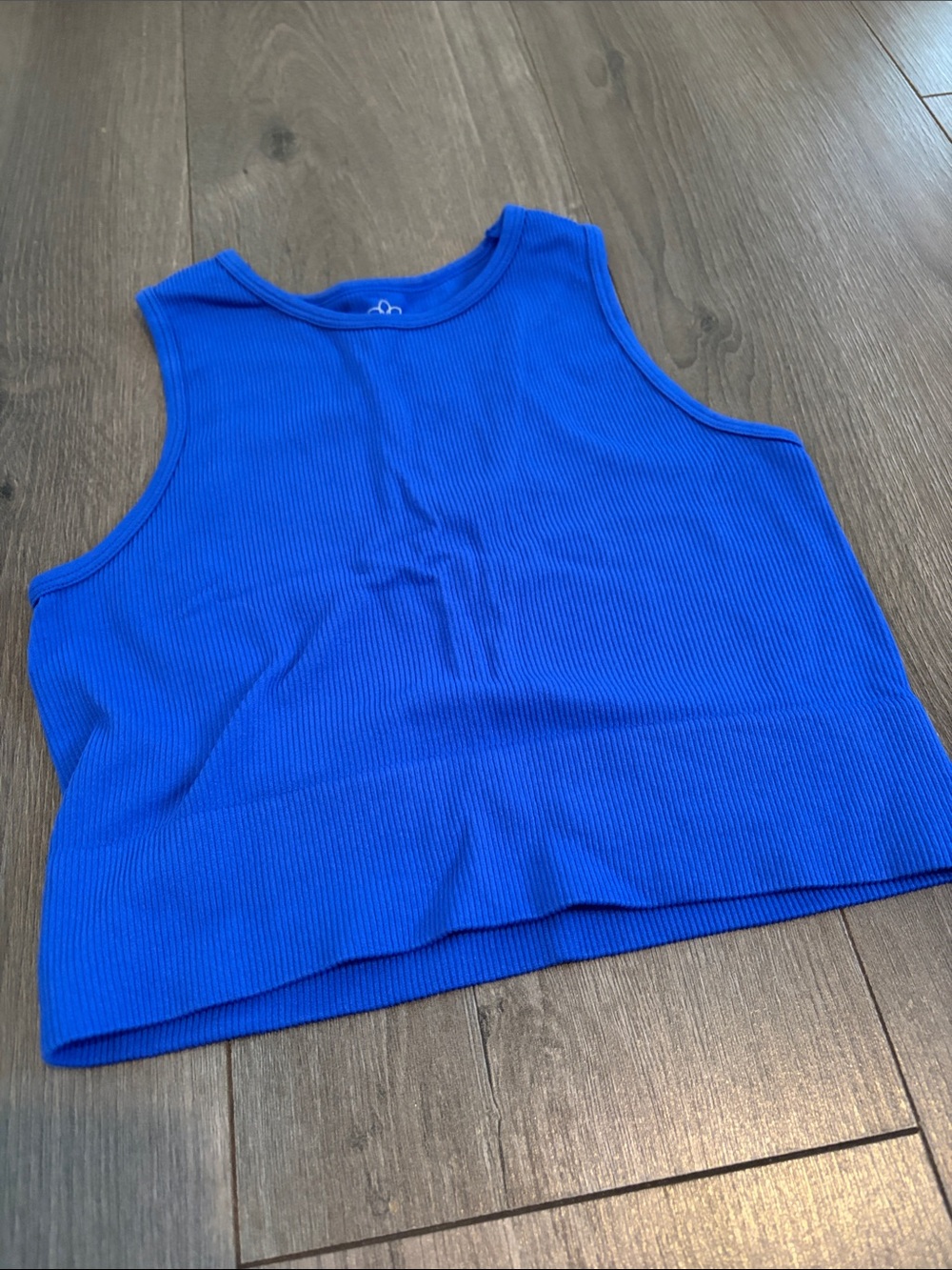 Aura Electric Blue Ribbed Crop Tank